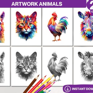 Artwork Animals Coloring Book, PDF, Printable Coloring Pages, Simple Mandalas, Stress Mandala Relief Patterns, Art Therapy, Adult & Kid Page