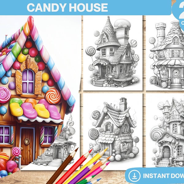 Candy House Coloring Book | | Printable Cupcake Coloring Pages | Grayscale Cupcakes Colouring Book | Instant Download PDF File