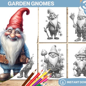 30 Garden Gnomes Coloring Book | Fantasy Gnome Coloring Pages | Adults and Kids Colouring Books | Printable PDF | Instant Download