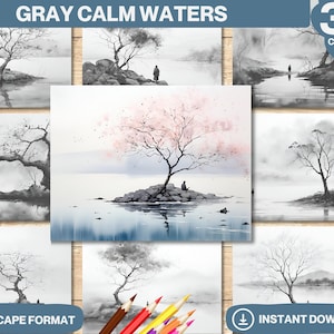 Gray Calm Waters Coloring Book | Printable Adults and kids Coloring Pages | Grayscale Colouring Digital | Instant Download PDF
