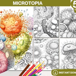 50 Microtopia Coloring Book | Printable Adult Coloring Pages | Grayscale Colouring Books Digital | Instant Download | Printable PDF