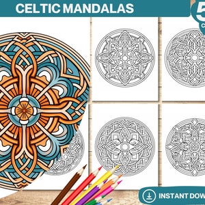 50 Celtic Mandalas Coloring Book, PDF, Printable Coloring Pages, Simple Stress Relief Patterns, Art Therapy, Adult & Kid Coloring Pages