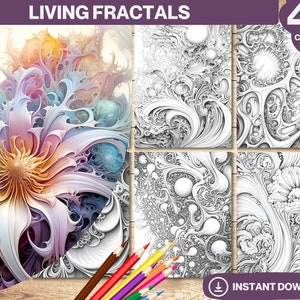 Living Fractals Coloring Book | Printable Adult Coloring Pages | Grayscale Colouring Books Digital | Instant Download | Printable PDF