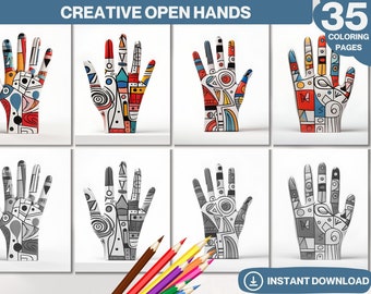 Open Hands Coloring Book: 35 Grayscale Fantasy Pages (Printable PDF)