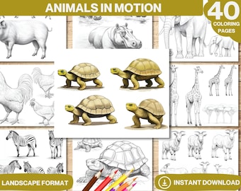 Animals in Motion Coloring Book: 40 Wild Animal Pages (Printable PDF)