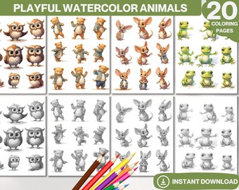 Watercolor Animals Coloring Book: Playful Designs for Kids & Adults (PDF Download)