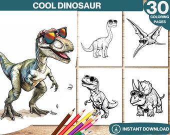 Målarbok med dinosaurier | 30 gråskalesidor för barn och vuxna (PDF-nedladdning)