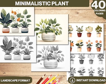 Minimalist Plant Coloring Book: Grayscale Botanical Art (Printable PDF)