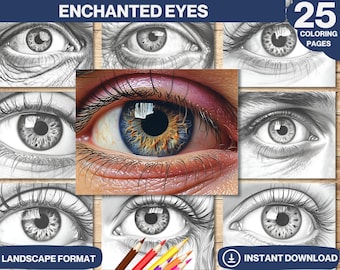 Enchanted Eyes Coloring Book: 25 Printable Grayscale Pages (PDF)