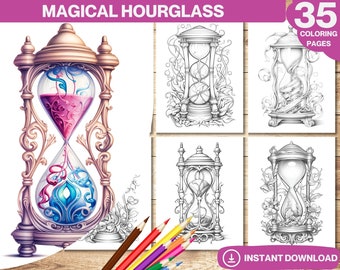 Magical Hourglass Coloring Book | Printable Adult Coloring Pages | Grayscale Colouring Books Digital | Instant Download | Printable PDF