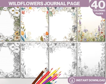 Kleurboek wilde bloemen: 40 grijstinten dagboekpagina's (afdrukbare pdf)
