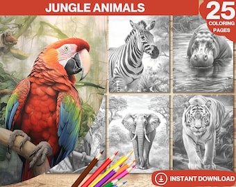 Jungle Animals Coloring Book: 25 Wild Animal Pages (Printable PDF)