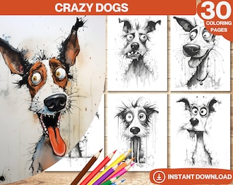 Crazy Dogs Coloring Book: Grayscale Animals Printable (PDF)