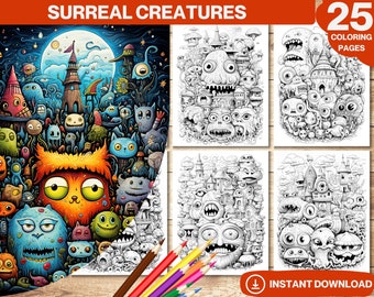 Surreal Creatures Coloring Book: 25 Grayscale Pages (Printable PDF)