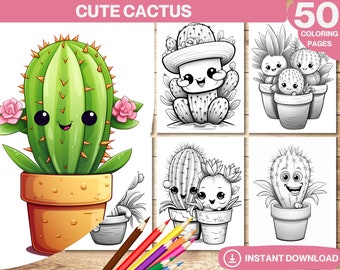 Kaktus Malvorlagen zum Ausdrucken / Digitaler Download - 30 Seiten Kinder  Ausmalbilder Aktivitt Einfach - Etsy.de