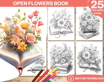 Offene Blumenbuch: Graustufen-Malseiten für Erwachsene & Kinder (druckbare PDF)