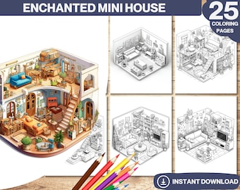 Enchanted Mini House Coloring Book: Grayscale Treehouse (Printable PDF)