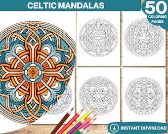 May include: A set of 50 Celtic mandala coloring pages. The pages feature intricate designs with a variety of patterns and shapes. The mandalas are perfect for adults and children who enjoy coloring.