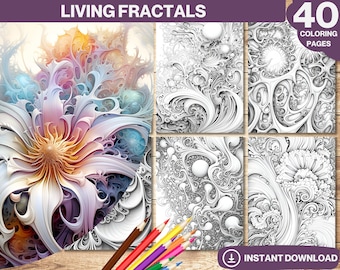 Living Fractals Coloring Book | Printable Adult Coloring Pages | Grayscale Colouring Books Digital | Instant Download | Printable PDF