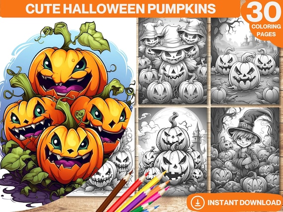 Halloween Pumpkin Coloring Book | 30 Printable Pages (PDF