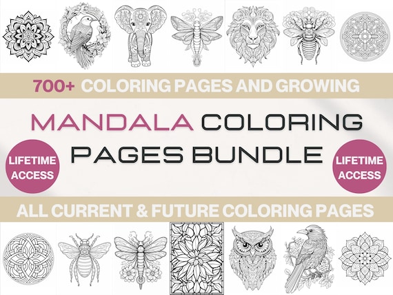 700+ Mandala Coloring Pages Bundle: Animals, Floral, Celtic (Digital Download)
