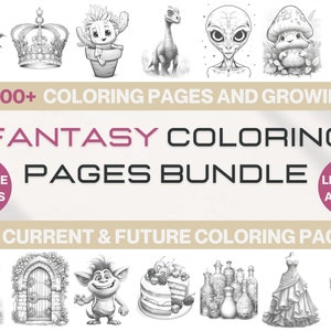 1000+ Fantasy Coloring Pages Bundle, Adult Coloring Book Bundle, Grayscale Coloring Books, Colouring Sheets, Digital Download, Printable PDF