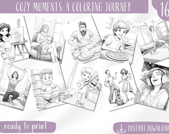 Cozy Moments Coloring Book: Grayscale Pages for Adults & Kids (PDF)