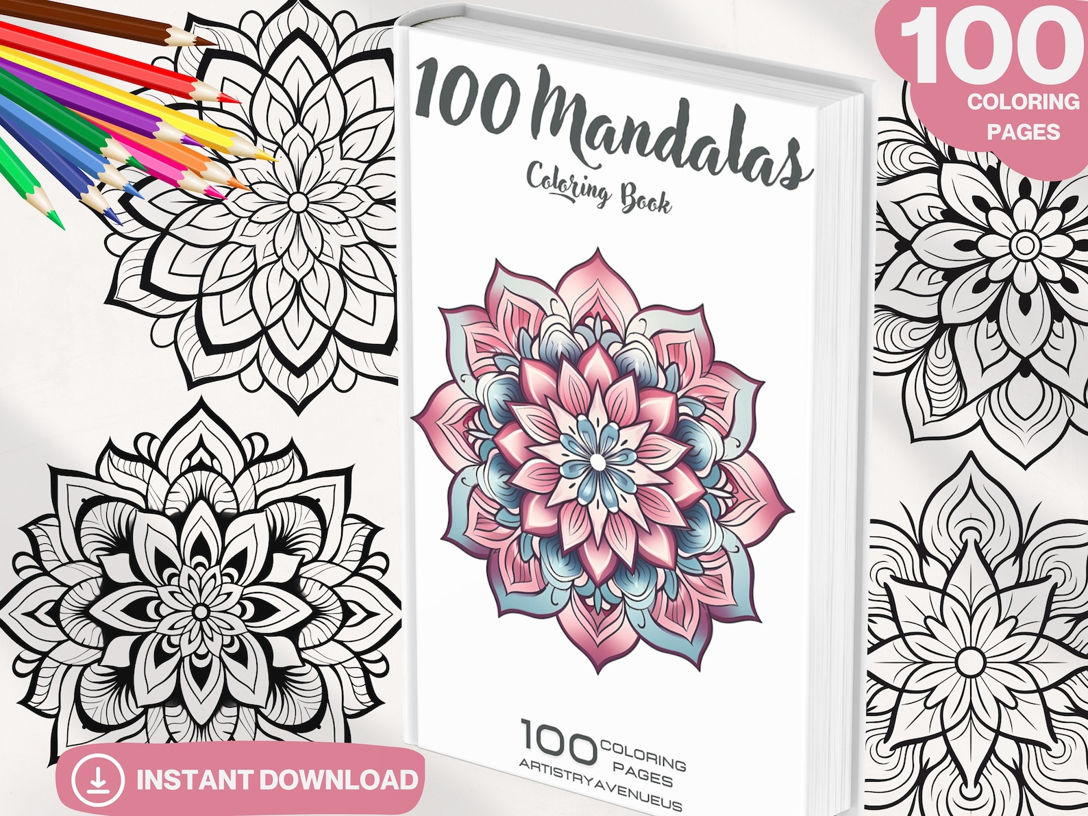 100 Mandalas Coloring Book PDF Printable Coloring Pages - Etsy