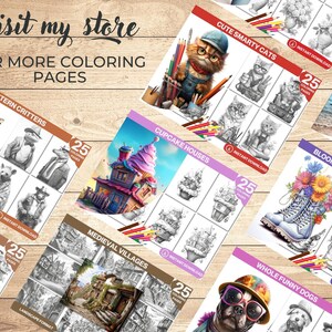 Pu&ograve; includere: Una collezione di 25 pagine da colorare con vari temi, tra cui gatti carini, case a forma di cupcake, villaggi medievali, stivali fioriti e cani divertenti. Ogni pagina &egrave; disponibile per il download immediato.