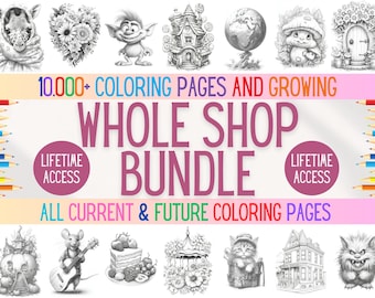 10.000+ Coloring Pages Whole Shop Bundle, Adults Coloring Book, Grayscale Coloring Books, Colouring Sheets, Digital Download, Printable PDF