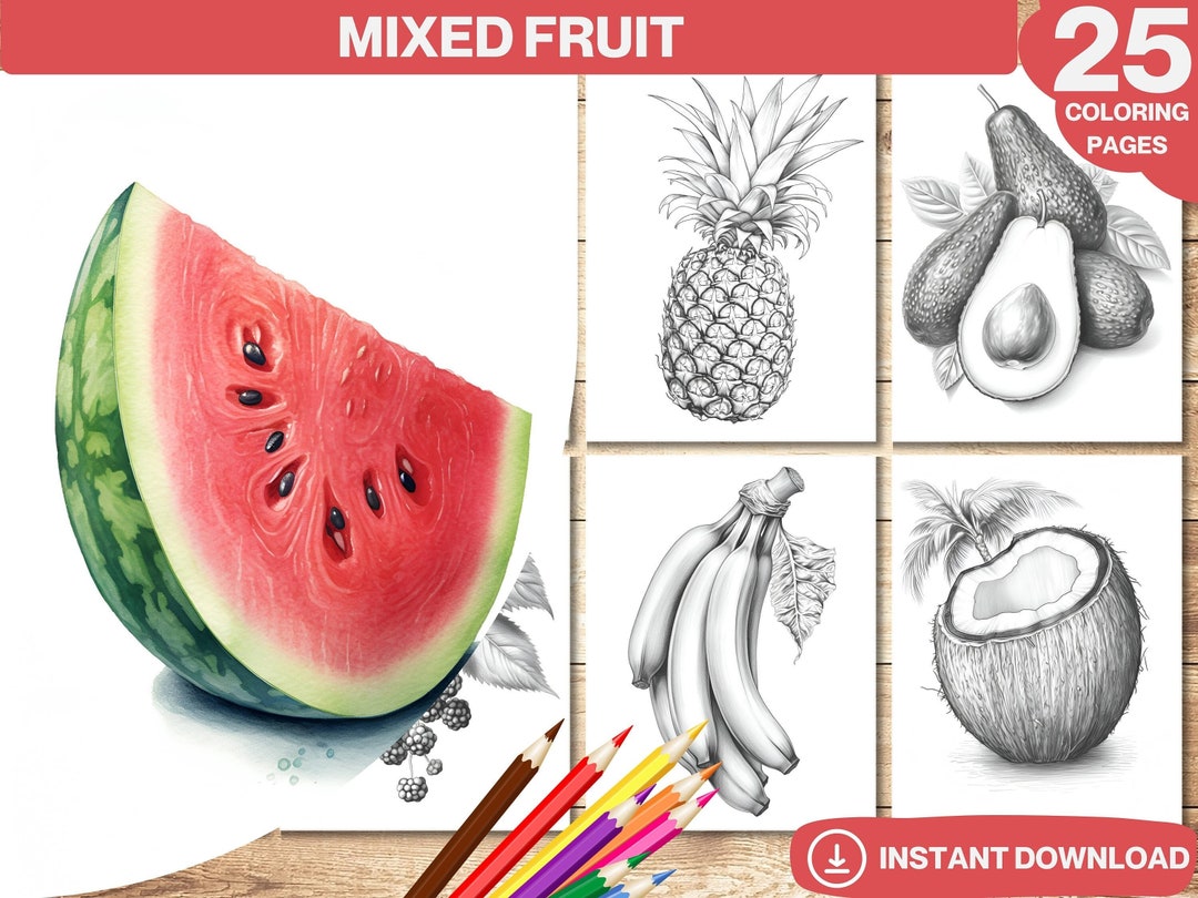 Mixed Fruit Coloring Book | Printable Adult and Kid Coloring Pages ...