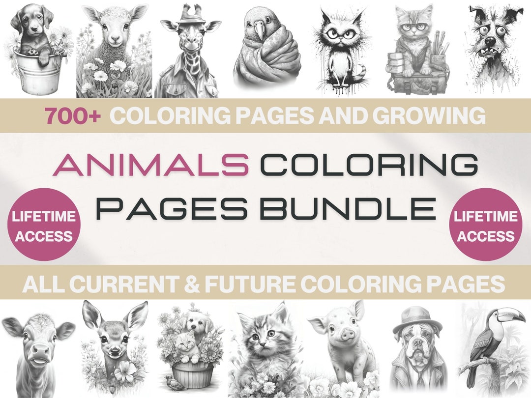 700+ Animals Coloring Pages Bundle, Adults Coloring Book Bundle