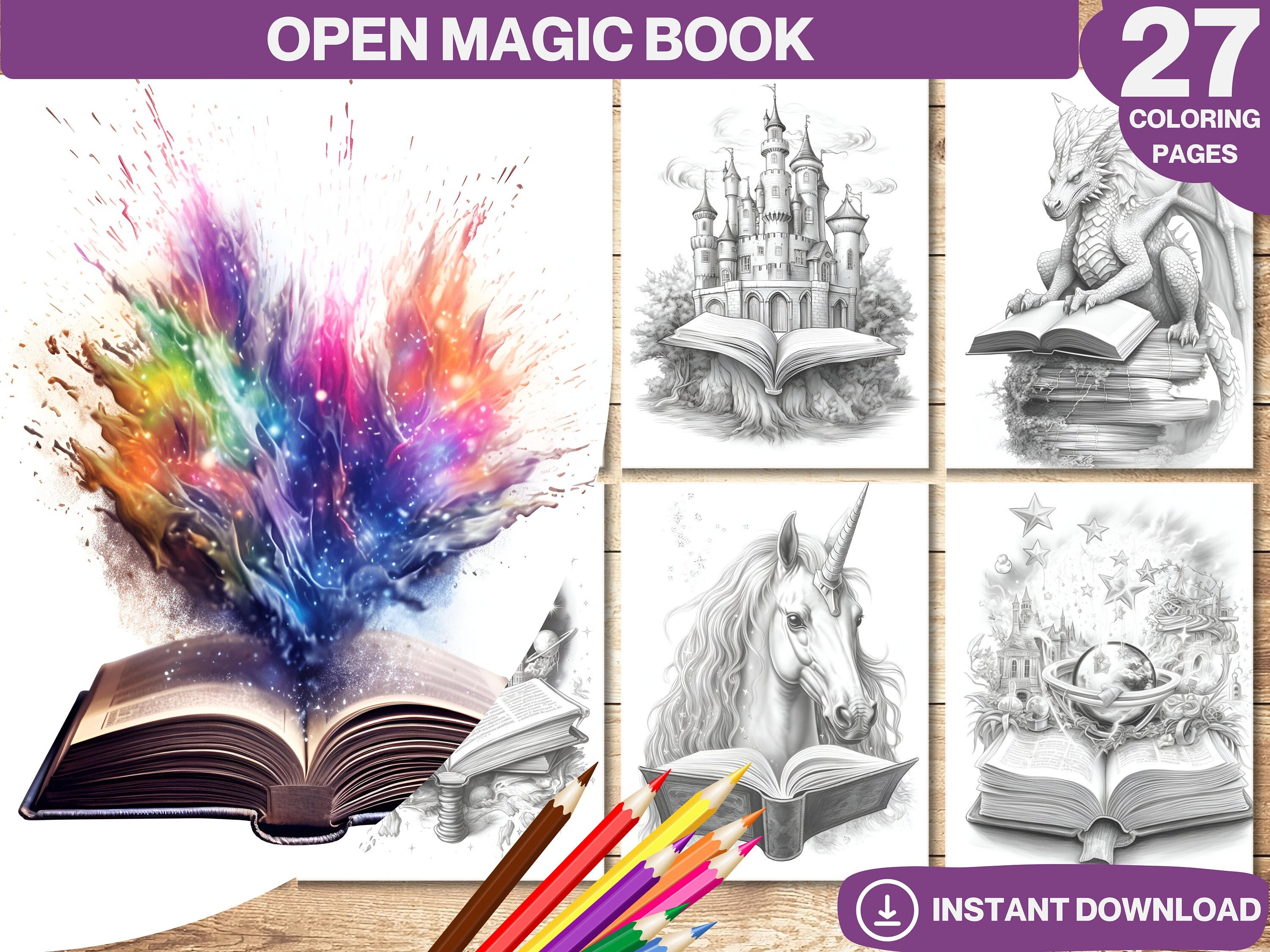 Open Magic Book Coloring Pages Printable Adult Coloring Book - Etsy