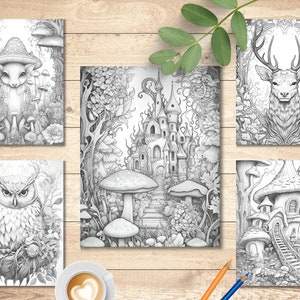 Enchanted Forest Coloring Book | Adults Coloring Pages | Grayscale Tree ...