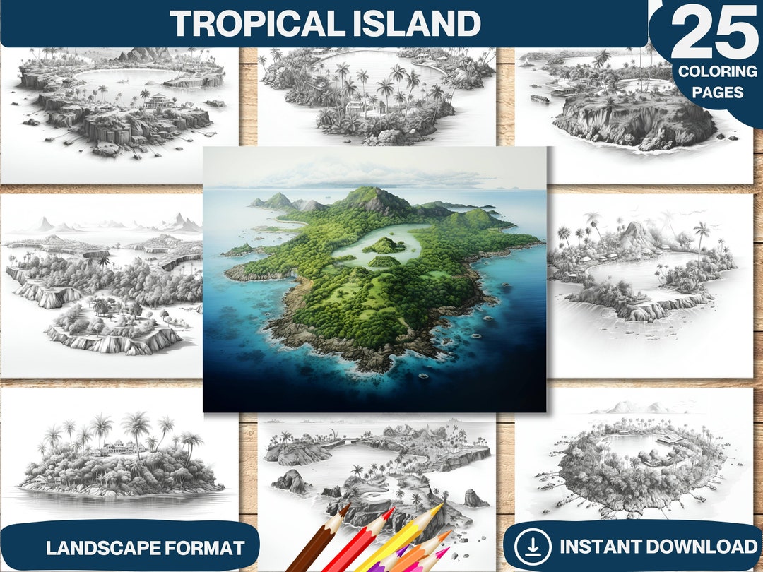 Tropical Island Coloring Book | Printable Adults and Kids Coloring ...