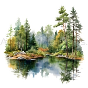 Waldseen Clipart - 10 hochwertige JPGs | Aquarell | Digitale Planer | Junk Journals | Natur | Digitaler Download | Kommerzielle Nutzung