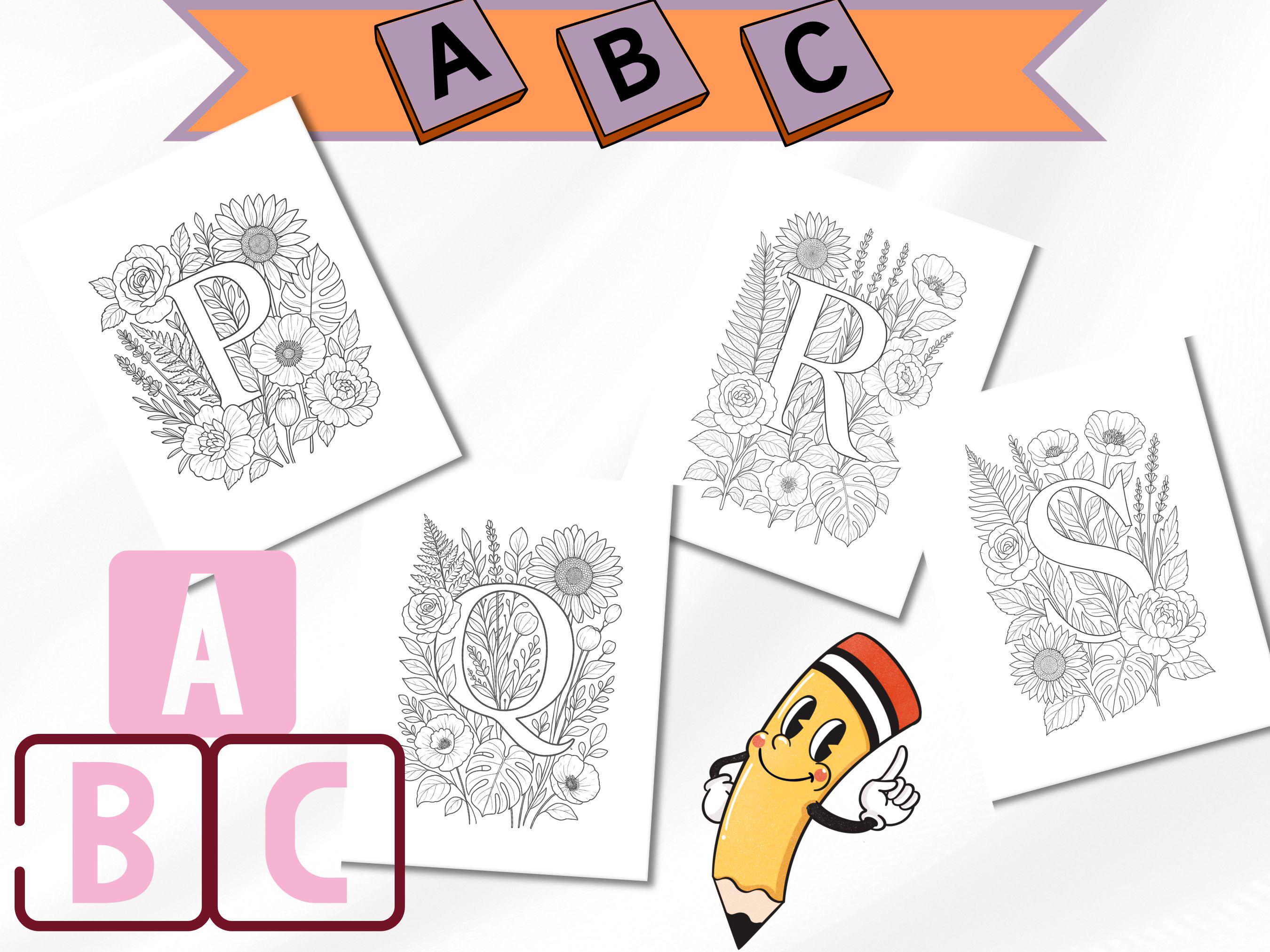 Alphabet Rky Floral Alphabet Coloring Book: Botanical Letters A-Z (printable PDF) - Etsy