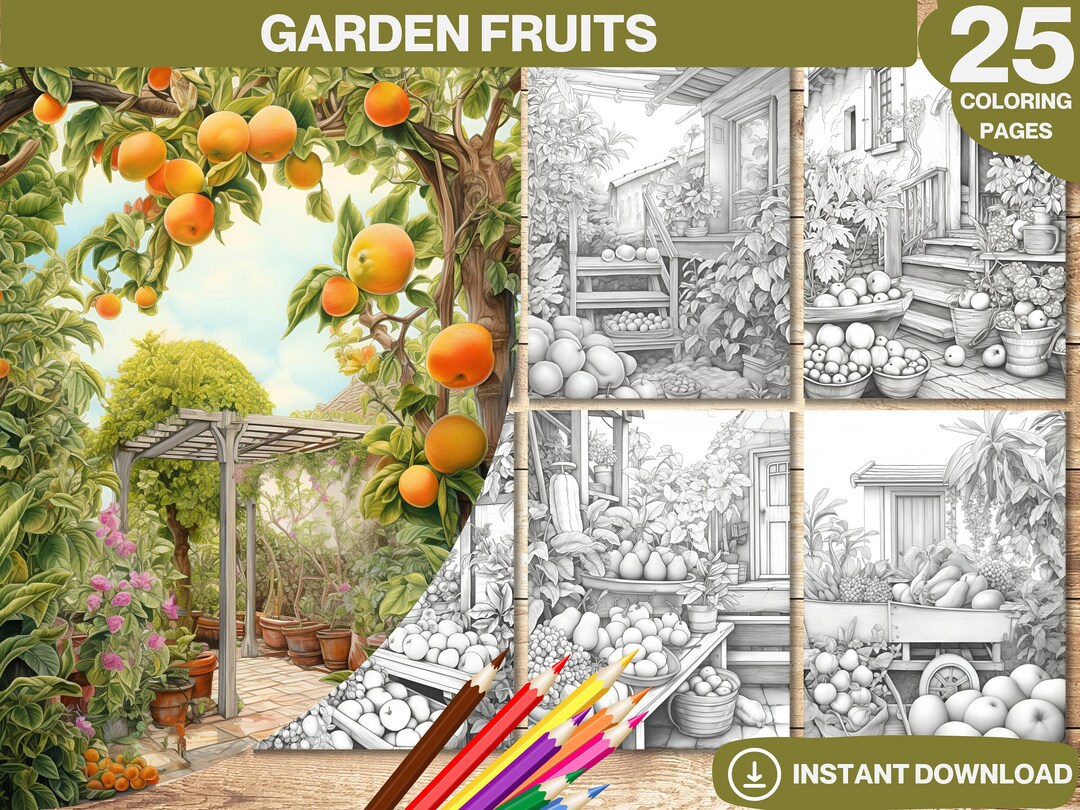 Garden Fruits Coloring Book | Printable Adult and Kid Coloring Pages ...
