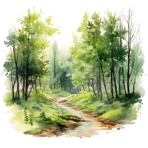 Summer Forest Clipart - 12 High Quality JPGs | Watercolor | Digital Planners | Junk Journals | Nature | Digital Download | Commercial Use