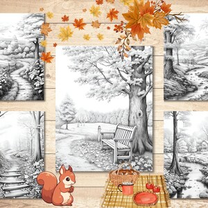 Autumn Landscape Coloring Book | Colouring Pages Adults and Kids ...