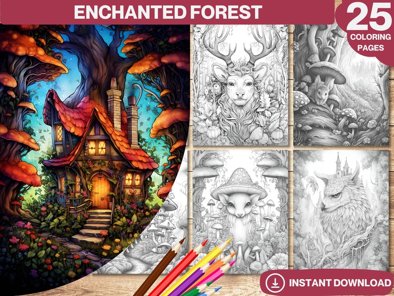 Enchanted Forest Coloring Book Adults Coloring Pages - Etsy