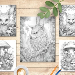 Enchanted Forest Coloring Book | Adults Coloring Pages | Grayscale Tree ...
