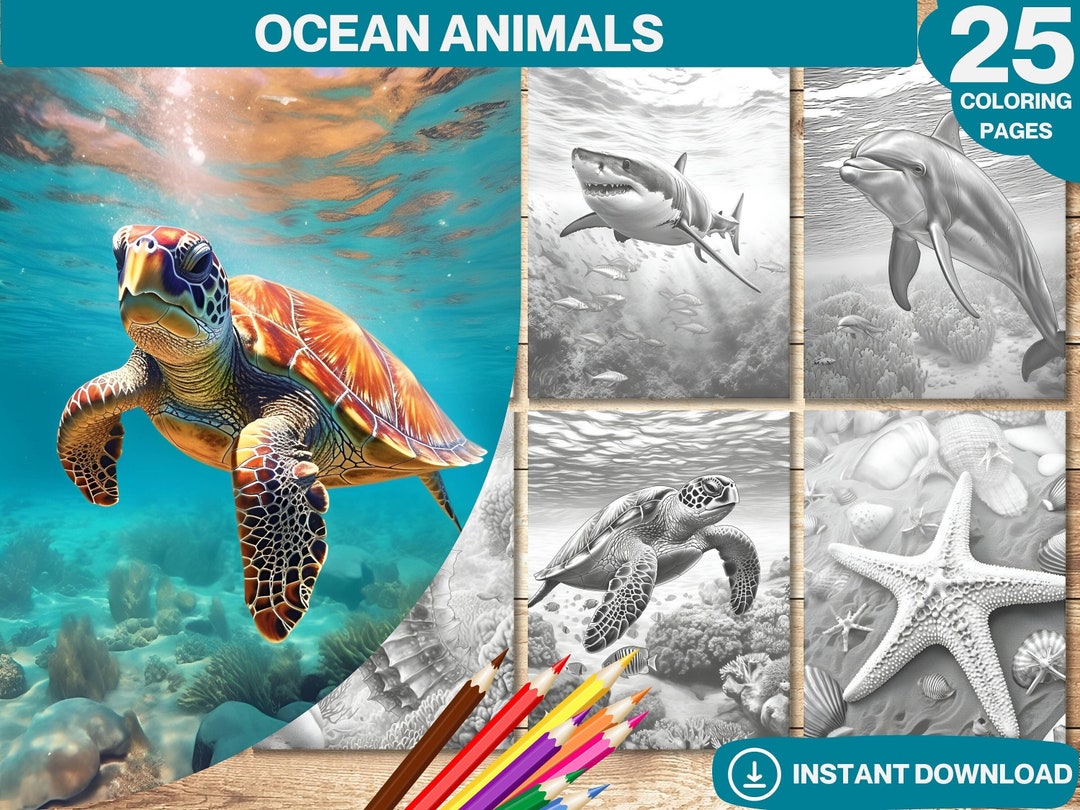 Ocean Animals Coloring Book | Fish Animal Coloring Pages | Adults and ...