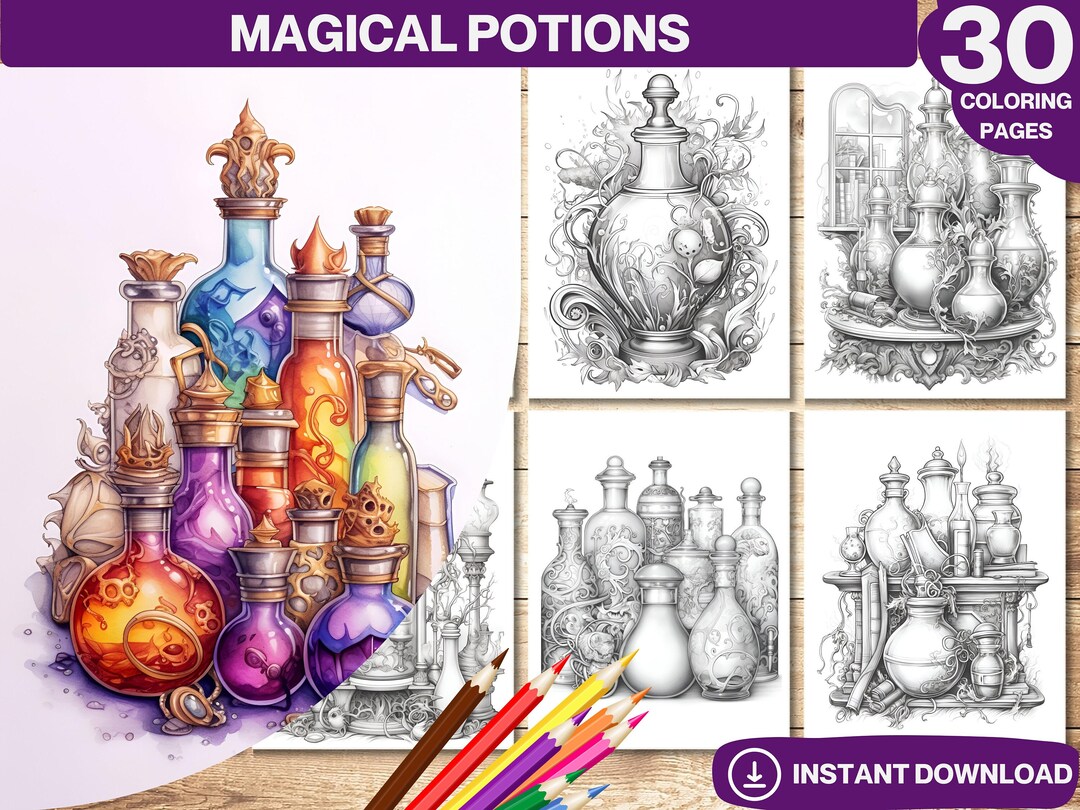 Magical Potions Coloring Book | Printable Adult Coloring Pages ...