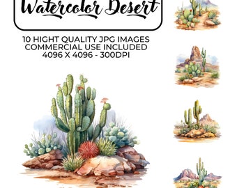 Clipart de acuarela del desierto: 10 archivos JPG, uso comercial (descarga digital)