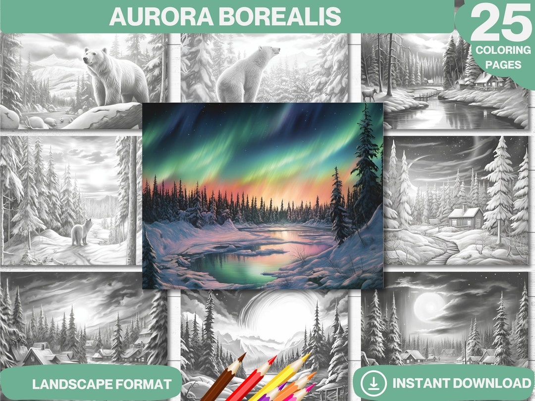25 Beautiful Aurora Borealis Coloring Book Adults and Kids - Etsy