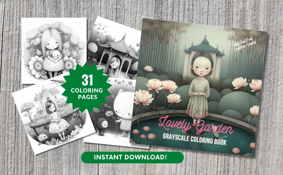 Lovely Garden,grayscale Coloring Book Instant PDF Download PDF