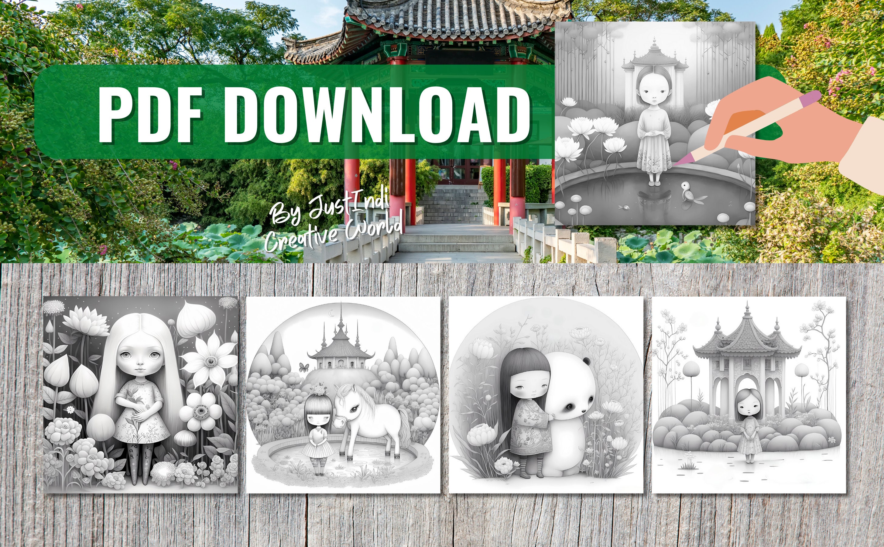Lovely Garden,grayscale Coloring Book Instant PDF Download PDF