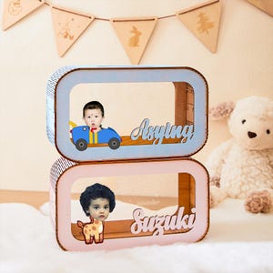 Hucha con cara personalizada: hucha con nombre personalizado, hucha con nombre, regalo para ahorrar dinero, hucha de madera con forma de corazón, regalo para el primer cumpleaños