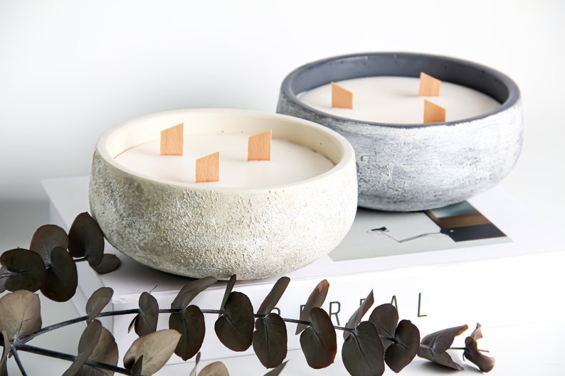 Soy Candle Hand-made Concrete Bowl with Aged Interior image 1